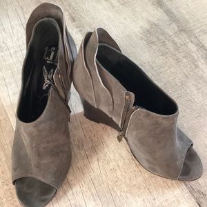 Grey suede wedge shoes